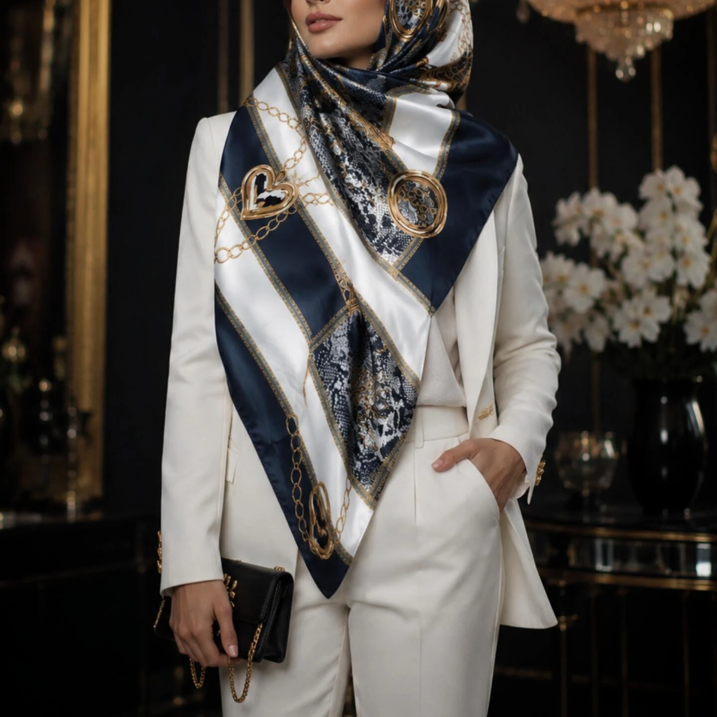 روسری ابریشم توییل پوست ماری دلینه