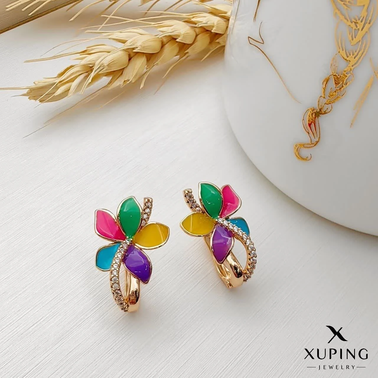 گوشواره حلقه‌ای میناکاری ژوپینگ
