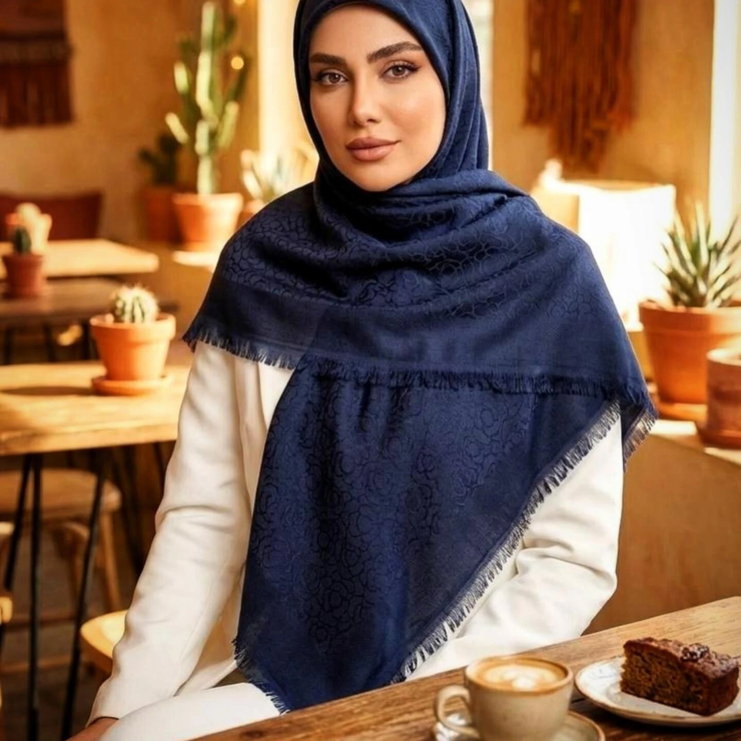 روسری ابریشم بامبو آیلار سرمه‌ای